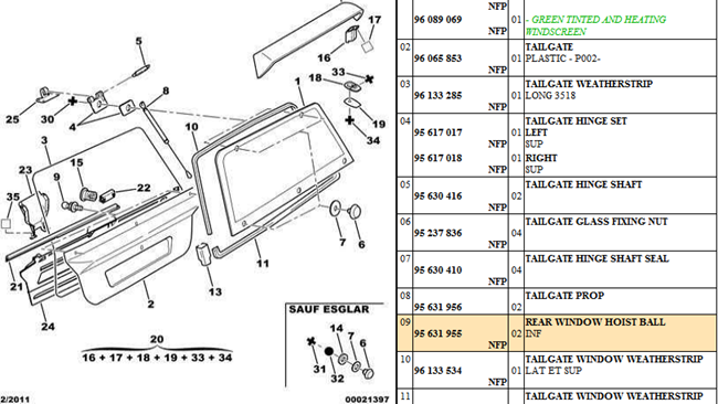 Citroen AX Rear Window Hoist Ball, 95 631 955, 95631955