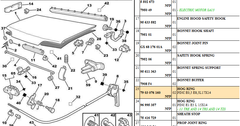 Citroen AX Bonnet Hog Ring Clips, 79 03 076 160, 7903076