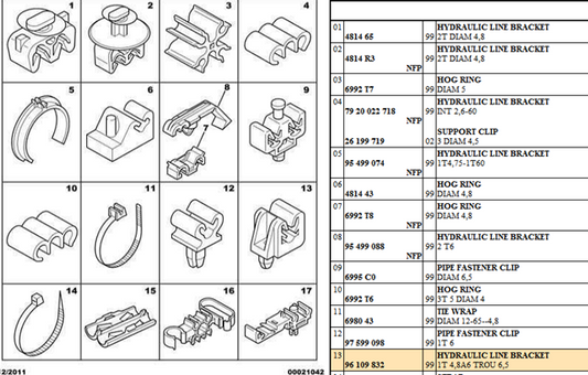Citroen AX Hydraulic Line Bracket Clip, 96109832