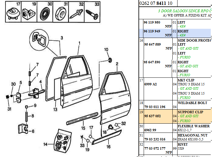 Citroen AX GT, GTi, Sport, Forte, 'L-Shaped' Clips, 95 637 052, 95637052