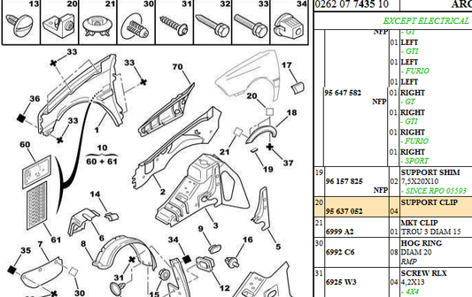 Citroen AX GT, GTi, Sport, Forte, 'L-Shaped' Clips, 95 637 052, 95637052