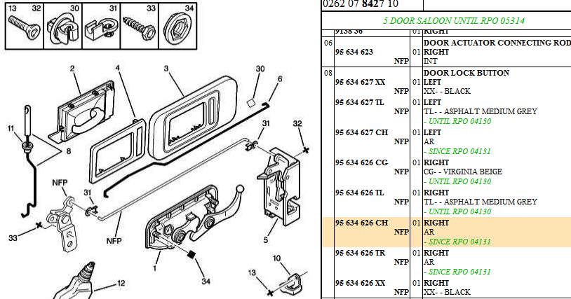 Citroen AX 5 Door Actuator Connecting Rod, Right Side, 95 634 626 CH