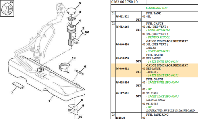 Citroen AX Fuel Sender Unit, 96040612