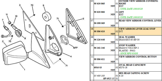 Citroen AX Wing Mirror Adjuster Sheath/ Leak Stop, 95 588 610, 95588610