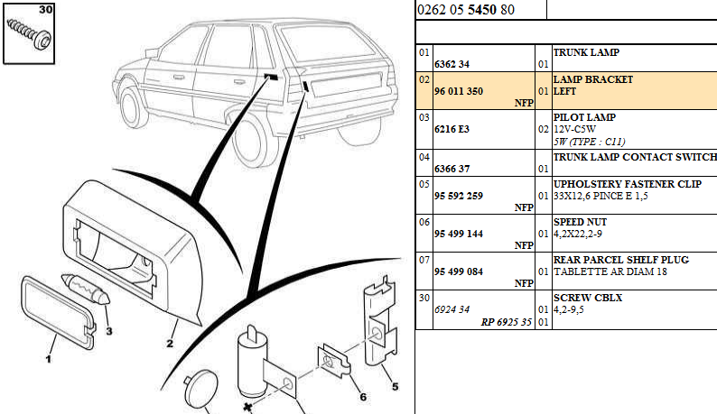Citroen AX Boot Light Bracket, 96 011 350, 96011350