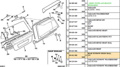 Citroen AX Rear Window Hoist Ball, 95 631 955, 95631955