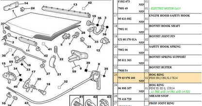 Citroen AX Bonnet Hog Ring Clips, 79 03 076 160, 7903076