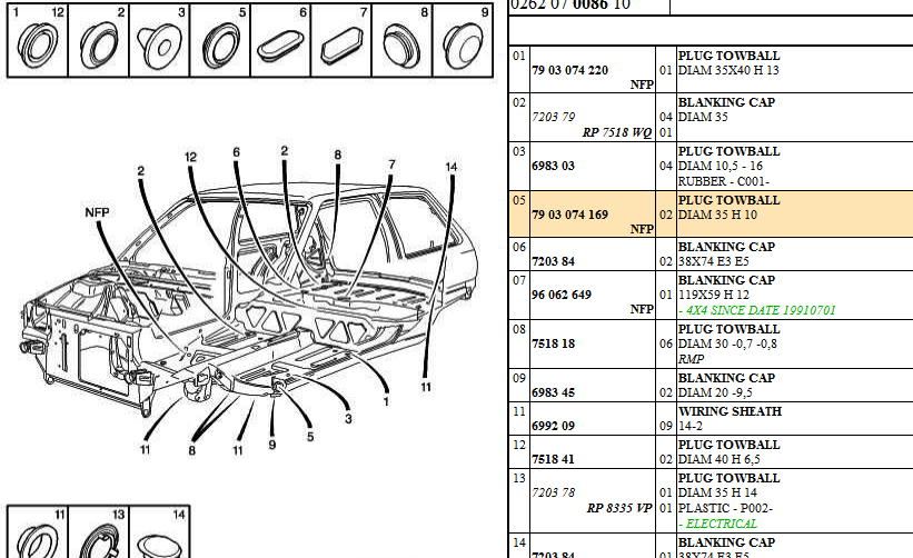 Citroen AX Body Plug/ Blanking Plug, 79 03 074 169, 7903074169