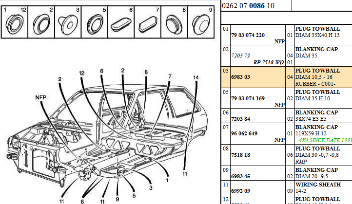 Citroen AX Body Plugs, 6983.03, 698303
