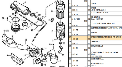Citroen AX carburettor air hose fix knob and spacer bundle 1425k3 1425k2