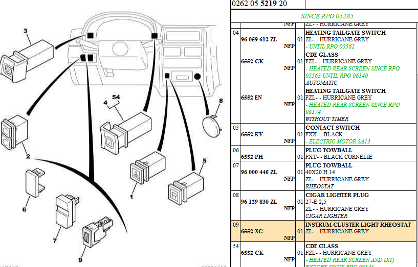 Citroen AX Dimmer Switch Rheostat, 6552 XG, 6552XG