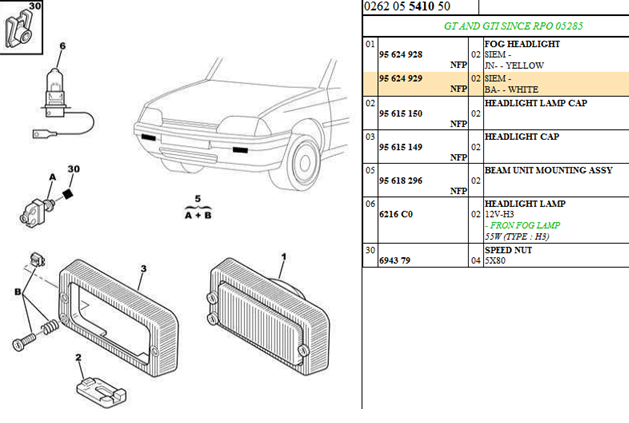 Citroen AX GT, GTi, Forte Front Fog Light, 95 624 929