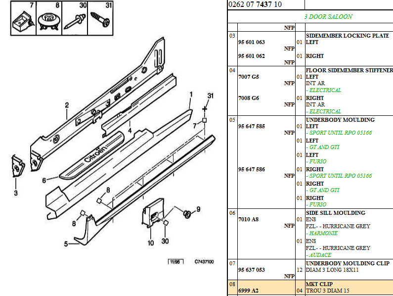 6999A2 - Citroen AX Side Panel Moulding Trim Clips