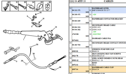 Citroen AX Handbrake Cable Clips x2, 6997.04, 699704