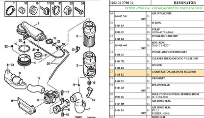 Citroen AX Carburettor Air Hose Fixing Knob, 1425 K2, 1425K2