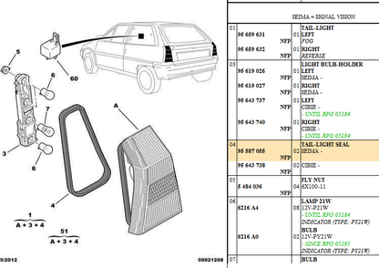 Citroen AX Rear Brake Light Seal, 95 587 055, 95587055